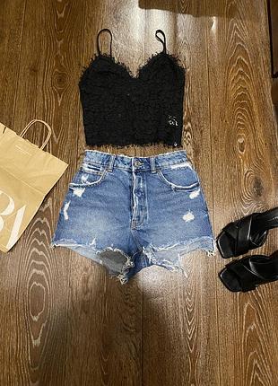 Стильные джинсовые шорты с потертостями zara 34 размер
