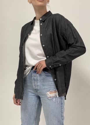 Женская оверсайз рубашка из черного денима от lager 157 размер м4 фото