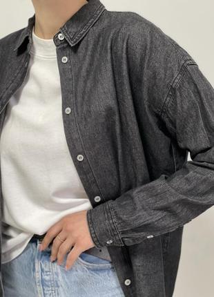 Женская оверсайз рубашка из черного денима от lager 157 размер м5 фото