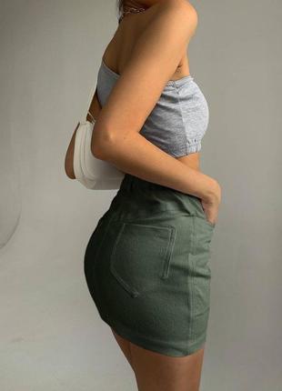 Женская юбка короткая мини легкая летняя на лето базовая белая зеленая хаки джинсовая нарядная повседневная3 фото