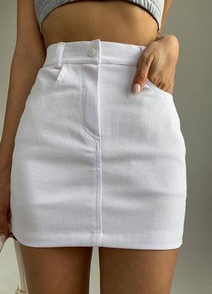 Женская юбка короткая мини легкая летняя на лето базовая белая зеленая хаки джинсовая нарядная повседневная6 фото