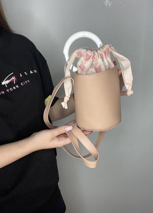 Сумка бочонок с мешочком цвета пудра