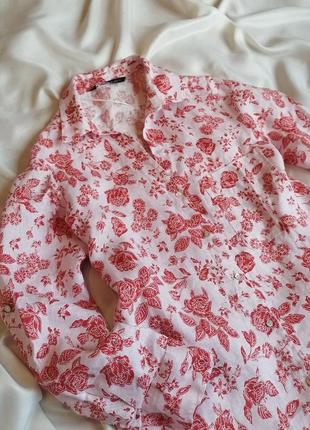 Красивая цветочная рубашка из 100% льна