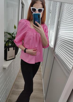 Блуза блузка топ c об'ємними рукавами і квадратним вирізом якісна стильна рожева нова h&m5 фото