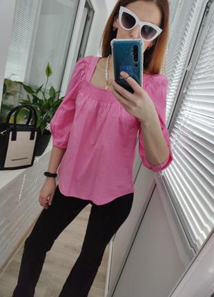 Блуза блузка топ c об'ємними рукавами і квадратним вирізом якісна стильна рожева нова h&m6 фото