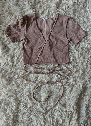 Кроп-топ топ в рубчик на запах zara