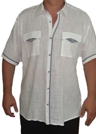 Чоловіча біла сорочка  льон+бавовна 3xl