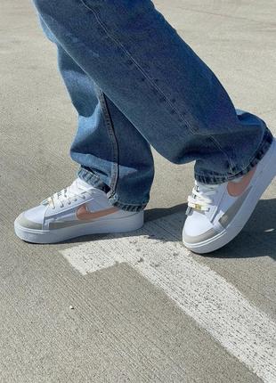 Кроссовки на платформе nike blazer platform low white/peach6 фото