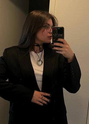 Підвіска чокер кулон на шкіряному шнурці серце металеве готичне, чокер шнурок з кулоном серце6 фото