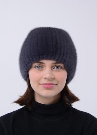 Женская трикотажная норковая шапка1 фото