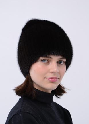 Женская трикотажная норковая шапка2 фото