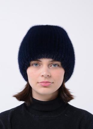Женская трикотажная норковая шапка1 фото