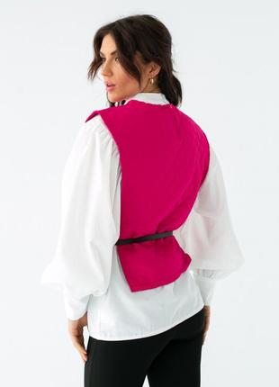 Блуза с объемными рукавами с накидкой и поясом8 фото