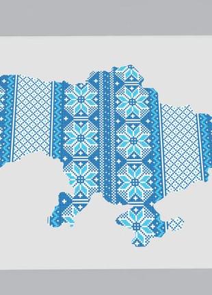 Інтер'єрна наліпка на стену карта україни вишиванка блакитна1 фото