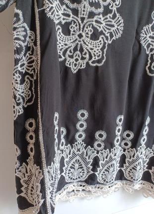 Блуза вышиванка свободного кроя широкие рукава вышивка цветы3 фото