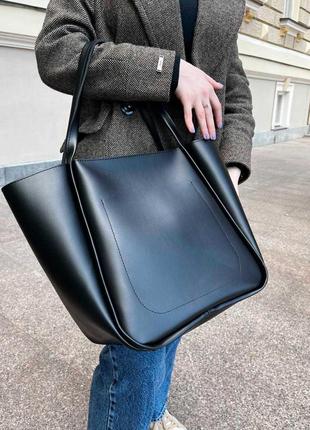 Женская сумка тоут черная сумка черный шопер шоппер вместительная сумка хобо5 фото
