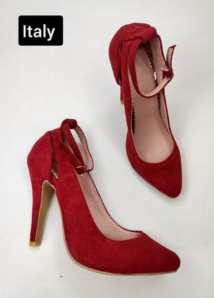Туфли женские красные на высоком каблуке под замшу от бренда italy 372 фото