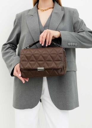 Женская коричневая сумка стеганная сумка через плечо коричневый клатч через плечо кроссбоди