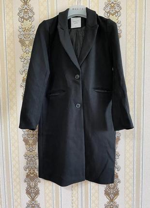 Стильное осеннее пальто, чёрное пальто под шерсть