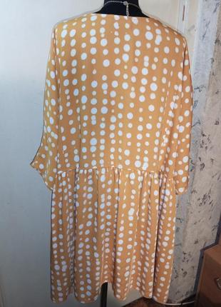Женственная,горчичная блузка-туника на пуговицах,в горошек,большого размера-оверсайз,monki4 фото