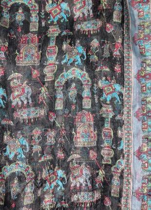 Шелковый шарф со слонами индийская тематика