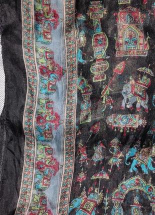 Шелковый шарф со слонами индийская тематика5 фото