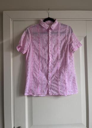 Розовая рубашка с коротким рукавом тенниска diesel