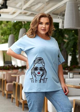 Футболка женская свободного силуета вырез круглый рукав спущенный короткий с манжетом нагрудный карман качественный накат ткань турецкая вискоза