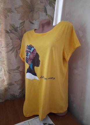 Жовта жіноча футболка з африканським принтом3 фото