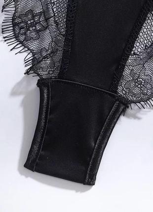 Атласний комплект жіночої білизни з поясом m чорний (0005/2)6 фото