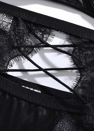 Атласний комплект жіночої білизни з поясом m чорний (0005/2)7 фото