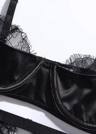 Атласний комплект жіночої білизни з поясом m чорний (0005/2)3 фото