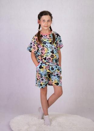 Піжама дитяча літня шорти футболка для дівчинки 36-42р.