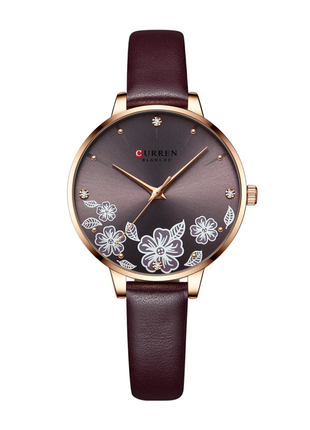 Женские часы curren blanche с цветами искусственная кожа шоколадный1 фото