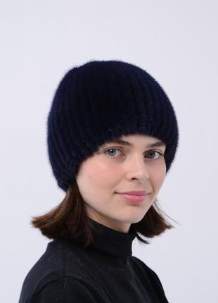 Женская бини шапка из натурального меха норки2 фото