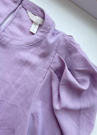 Блузка трендовая h&m с пышными рукавами, лиловая, лавандовая р. s5 фото