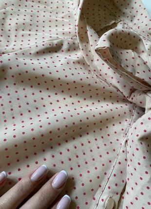 Вінтажна блуза в дрібний горошок з бантом3 фото