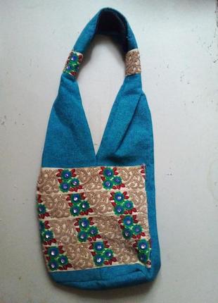 Большая сумка хобо индия бохо стильновая ручная работа с вышивкой