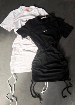 Короткое платье мини платье с затяжками облегающая спортивная по фигуре nike белая черная розовая3 фото