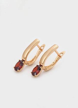 Позолочені сережки червоні камені медичне золото подарунок позолоченные серьги красные камни медзолото подарок