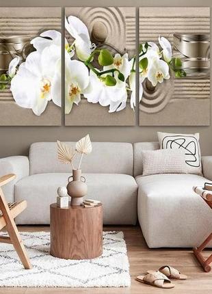 Модульная картина на холсте на стену для интерьера/спальни/офиса dk абстракция с белой орхидеей 100x180 см4 фото