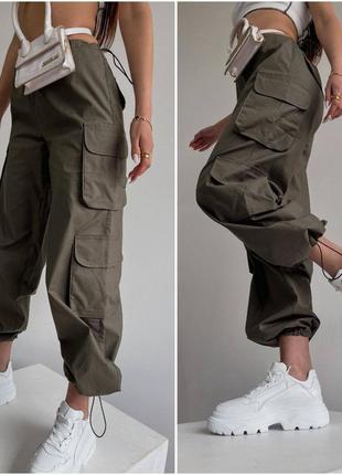 Брюки карго с накладными карманами свободные брюки стильные бежевые серые хаки коричневые трендовые2 фото
