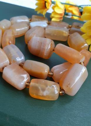 Натуральный агат! 🍑 бусы винтаж ссср советские тяжелые крупные сливочные колье камни