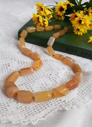 Натуральный агат! 🍑 бусы винтаж ссср советские тяжелые крупные сливочные колье камни