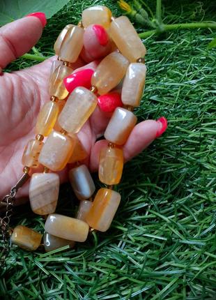 Натуральный агат! 🍑 бусы винтаж ссср советские тяжелые крупные сливочные колье камни