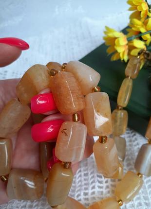 Натуральный агат! 🍑 бусы винтаж ссср советские тяжелые крупные сливочные колье камни