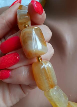 Натуральный агат! 🍑 бусы винтаж ссср советские тяжелые крупные сливочные колье камни