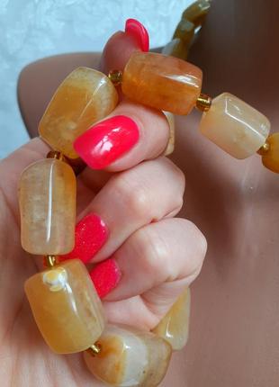 Натуральный агат! 🍑 бусы винтаж ссср советские тяжелые крупные сливочные колье камни