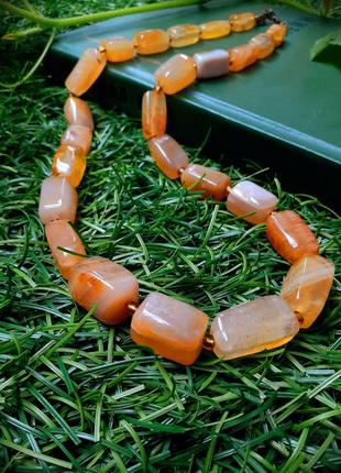 Натуральный агат! 🍑 бусы винтаж ссср советские тяжелые крупные сливочные колье камни