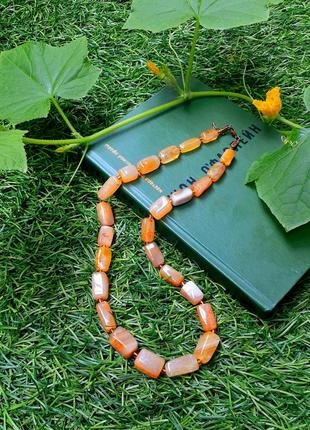 Натуральный агат! 🍑 бусы винтаж ссср советские тяжелые крупные сливочные колье камни